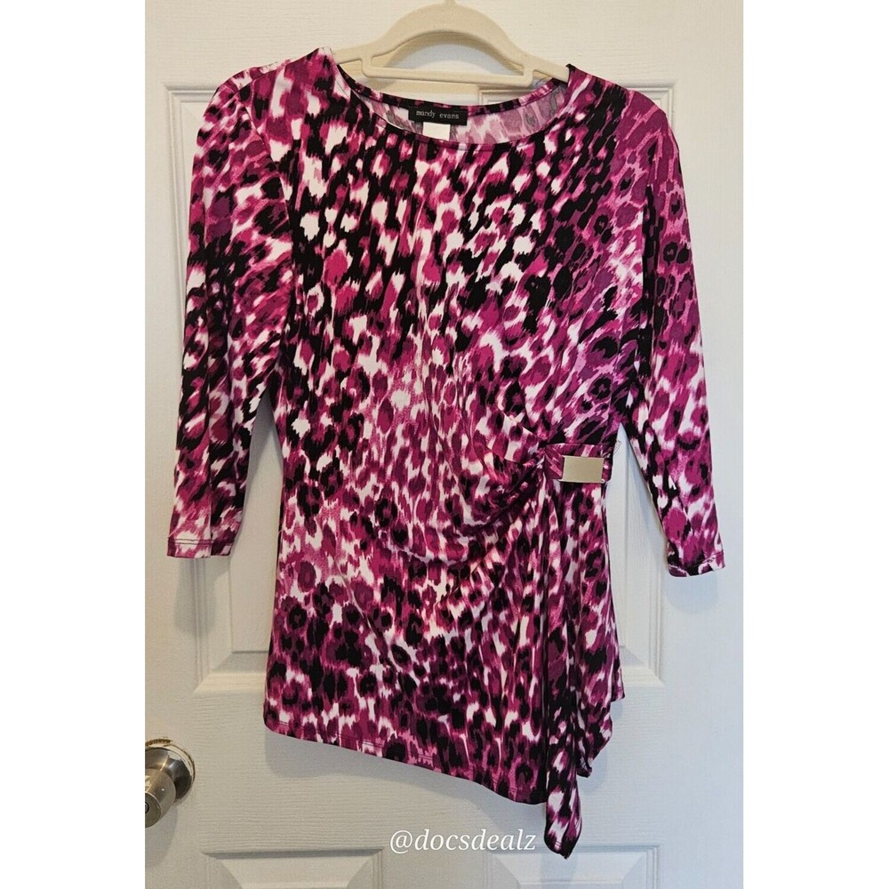 Mandy Evans Purple and Black Animal Print Asymmetric Blouse Size M